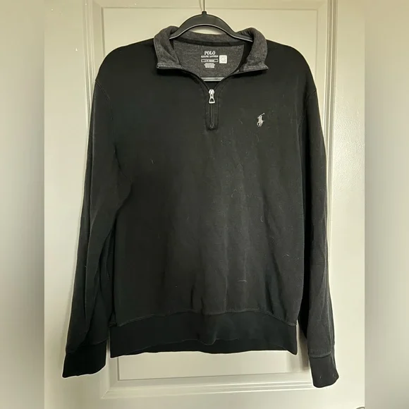 Polo by Ralph Lauren Men's Black Soft Touch Quarter-Zip Sweater - Picture 1 of 4
